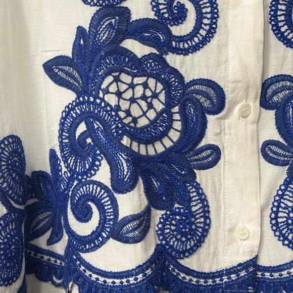 Zara White Blouse with Blue Embroidery - Picture 10 of 12